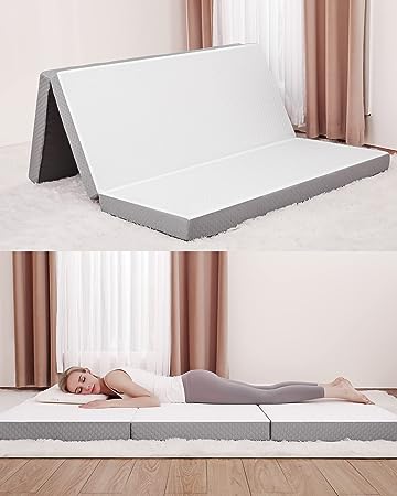 Photo 1 of  Folding Mattress, Tri-fold Memory Foam Mattress, 4 Inch Foldable Mattress Topper with Washable Cover, Portable Mattress for Floor Guest Bed Camping Full Size 75" L x 54" W x 4" Th