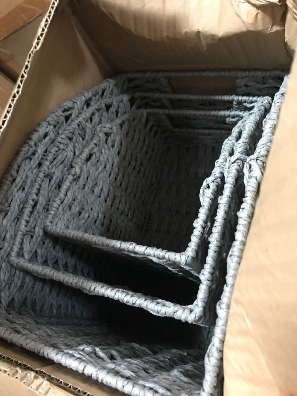 Photo 1 of *USED* Vagusicc Wicker Storage Basket, Set of 3 Woven Paper Rope Small Storage Baskets for Shelves with Handles