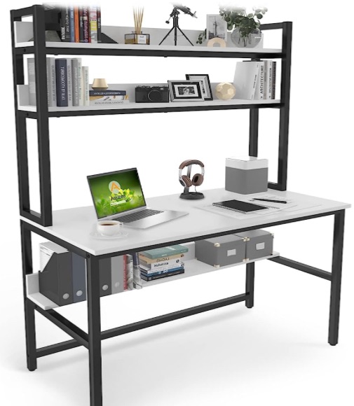 Photo 1 of Aquzee Computer Desk with Hutch and Bookshelves, 55 inch Wide Space Saving Design Desk with Storage Shelves, 