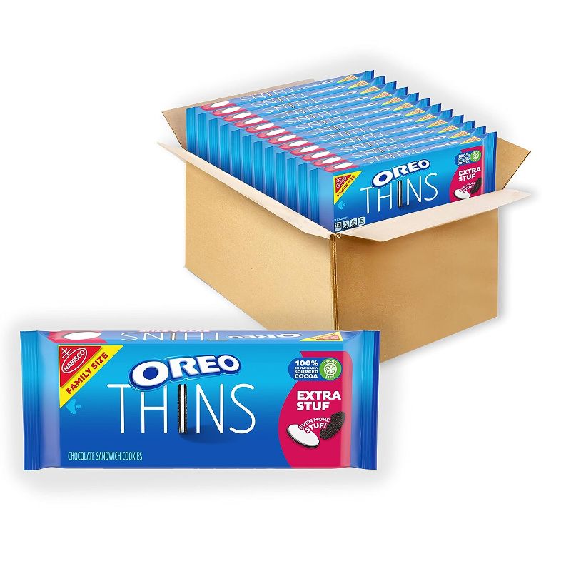 Photo 1 of **EXP DATE 08/22/2023!!OREO Thins Extra Stuf Chocolate Sandwich Cookies, Family Size, 12 - 13.97 oz Packs
