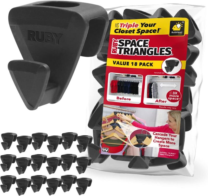 Photo 1 of Original AS-SEEN-ON-TV Ruby Space Triangles, Ultra- Premium Hanger Hooks Triple Closet Space 18 PC Value Pack, Black
