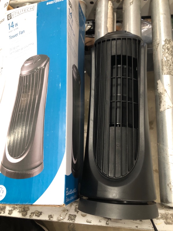 Photo 2 of **TESTED* Utilitech 14-in 3-Speed Indoor Black Matte Oscillating Tower Fan
