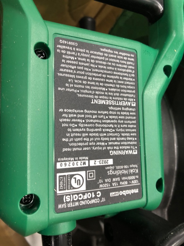 Photo 4 of *Dirty* Metabo HPT 10-Inch Compound Miter Saw | 0-52 Degrees Miter Cutting Range (Left/Right) | C10FCGS Metabo HPT C10FCGS Miter Saw