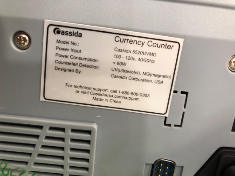 Photo 4 of *USED* Cassida 5520 UV/MG - USA Money Counter with ValuCount, UV/MG/IR Counterfeit Detection, Add and Batch Modes - Large LCD Display & Fast Counting Speed 1,300 Notes/Minute
