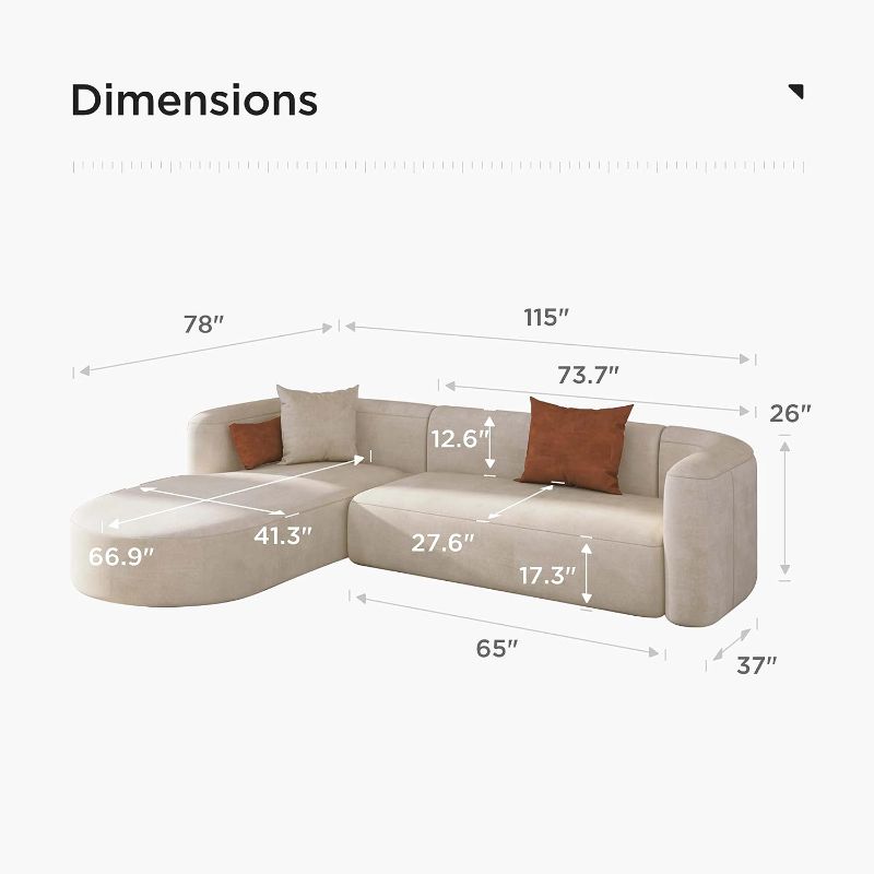 Photo 1 of 2 PIECES ONLY MISSING MIDDLE SECTION HAS 2 ENDS 
Acanva Luxury Modern Tight Curved Back Velvet Sofa, Minimalist Style Comfy Couch for Living Room Apartment Reception Space, L-Shape Left Chaise, Cream
