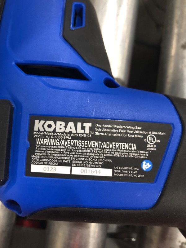 Photo 3 of ***UNABLE TO TEST****Kobalt 24v max brushless one handed Reciprocating saw`