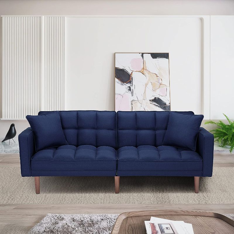 Photo 1 of **INCOMPLETE MISSING BOX 1 OF 2!! LCH Modern Tuft Futon Couch Convertible Loveseat Sleeper Reclining Sofa Bed Twin Size with Arms and 2 Pillows for Living Room, Navy Blue
