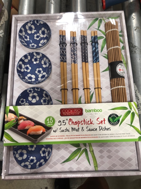 Photo 2 of 13 Pc Multicolored Bamboo Chopstick Set W/ Sauce Dishes