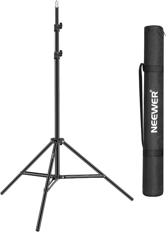 Photo 1 of *MISSING BAG* Neewer Collapsible Metal Photography Light Stand with Inner Spring Cushion, 1/4" Screw, and Carrying Bag for Lights, Reflectors, Softboxes, Backgrounds – 6.2ft/1.9m, Black

