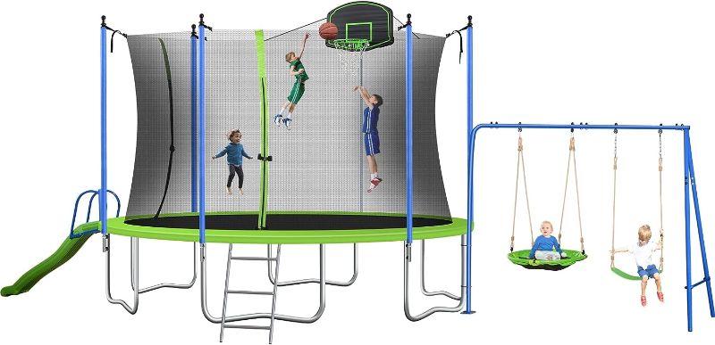 Photo 1 of **INCOMPLETE MISSING BOX 1 & 3 OF 3!! 12FT Trampoline Trampolines with Basketball Hoop,with Slide and Swings, Outdoor Trampoline with Safety Enclosure Net and Ladder, Trampolines for Kids and Adults for Backyard Park