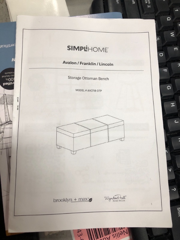 Photo 2 of *GREY* SIMPLIHOME Avalon 48 inch Wide Rectangle Lift Top Storage Ottoman Bench in Upholstered Distressed Umber Brown Faux Leather with Large Storage Space for the Living Room, Entryway, Bedroom Distressed Umber Brown 48 inch