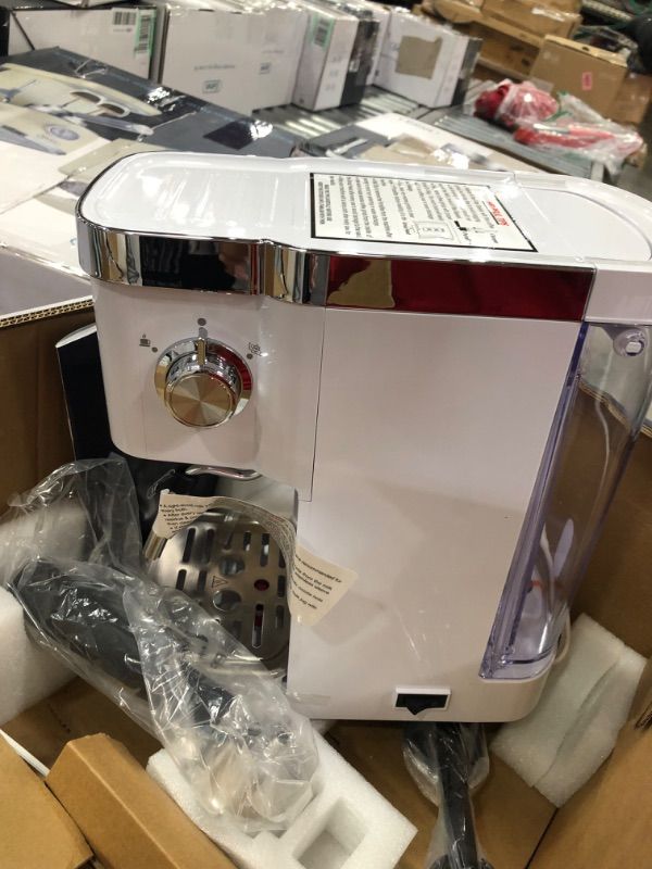 Photo 1 of Gevi Espresso Machines 20 Bar Fast Heating Automatic Cappuccino Coffee Maker with Foaming Milk Frother Wand for Espresso, Latte Macchiato, 1.2L Removable Water Tank, 1350W, White
