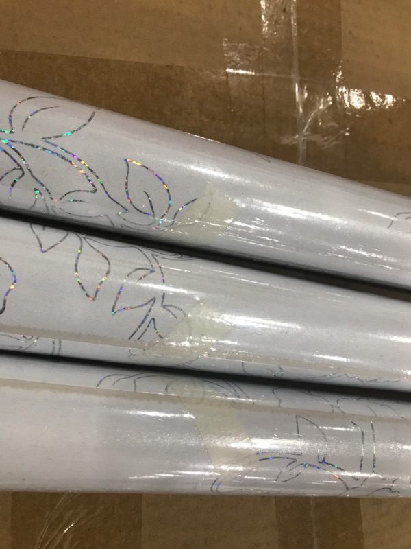 Photo 3 of ( bundle 3 pack ) White Wallpaper Vinyl Paper self-Adhesive Film Furniture Glitter Wall Decoration Paper is Suitable for Kitchen Closet Wardrobe. (White with Pattern, 15.7"×118")
