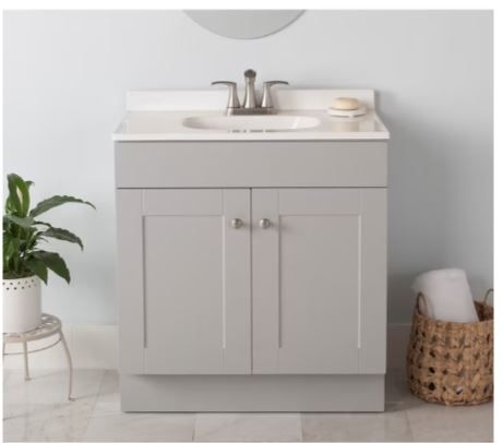 Photo 5 of ( minor damage ) Project Source 30-in Gray Single Sink Bathroom Vanity with White Cultured Marble Top