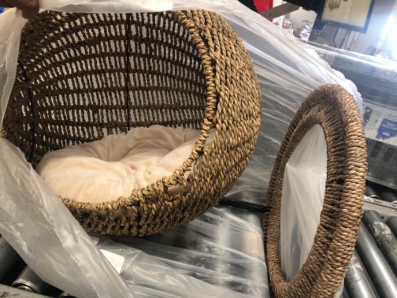 Photo 2 of 24" Hand Made Wicker Cat Bed Basket Swinging Pet House Nest for Small Dog Cat with Cushion Cat Tree or Condo
