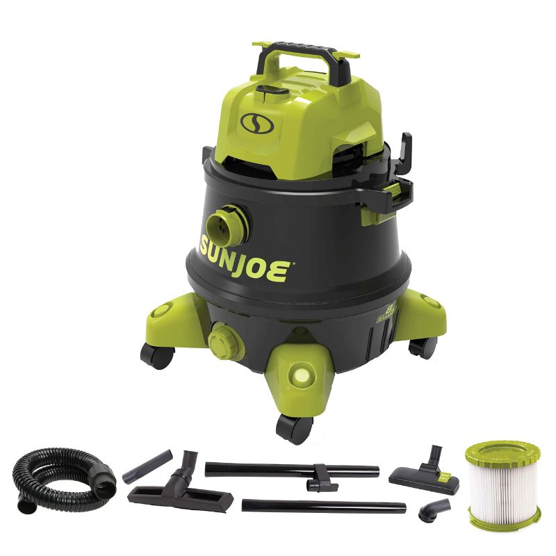 Photo 1 of (PARTS ONLY)Sun Joe SWD8000 8-Gallon 1200-Watt 6.5 Peak HP Wet/Dry Shop Vacuum, HEPA Filtration, Wheeled w/Cleaning Attachments, for Home, Workshops, Pet Hair and Auto Use, 8 Gallon, Black/Green 8 Gallon, 6.5 HP Canister Vacuums