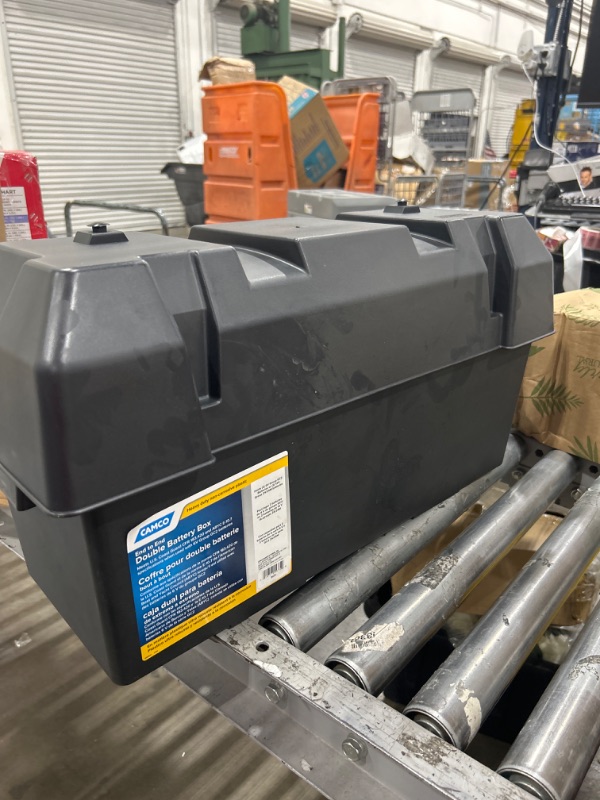 Photo 1 of Camco Heavy Duty Double Battery Box with Straps and Hardware - Group GC2 | Safely Stores RV, Automotive, and Marine Batteries | Measures Inside 21-1/2" x 7-3/8" x 11-3/16" | (55375) Frustration Free Packaging Double Battery Box
