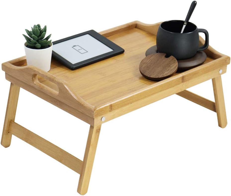 Photo 1 of Bamboo Bed Tray Table with Folding Legs Foldable Serving Portable Laptop Tray Snack Tray Breakfast Tray Bed Table Drawing Table (