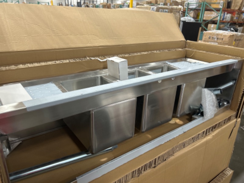 Photo 3 of **SOME DENTS** DuraSteel 3 Compartment Stainless Steel Bar Sink with 10" L X 14" W X 10" D B
