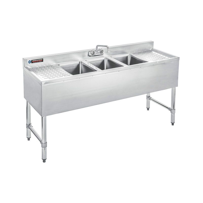 Photo 1 of **SOME DENTS** DuraSteel 3 Compartment Stainless Steel Bar Sink with 10" L X 14" W X 10" D B
