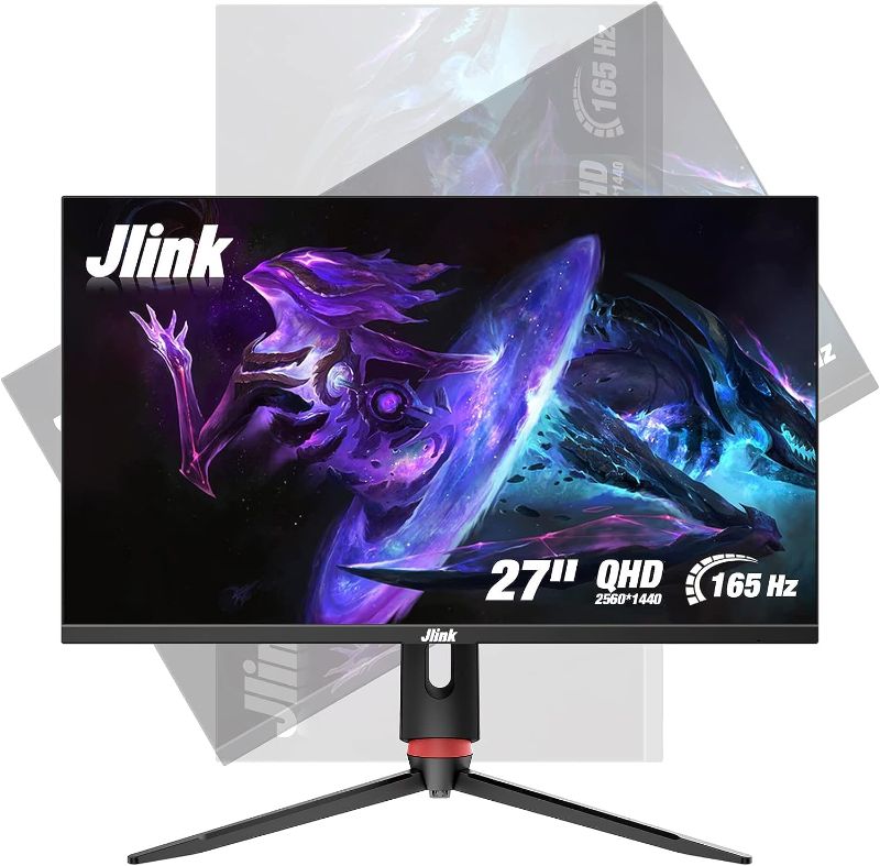 Photo 1 of Gaming Monitor - Jlink 27" 165Hz 1ms 1440P QHD (2560x1440) 106% sRGB Computer Monitor, Anti-Glare FreeSync G-sync HDR 2K VA Screen with HDMI DP USB, Tilt Swivel Height Pivot Adjustment, VESA Mountable
