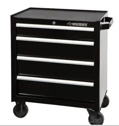 Photo 1 of 26.5 in. W x 18 in. D Standard Duty 4-Drawer Rolling Tool Cabinet in Gloss Black
