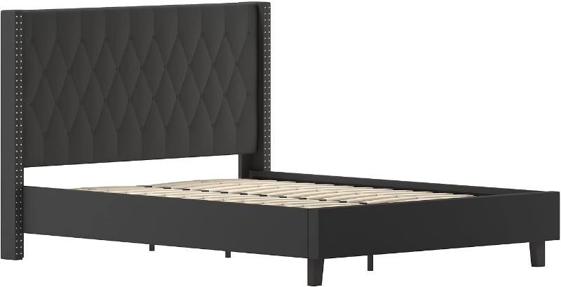 Photo 1 of  Queen Size Tufted Upholstered Platform Bed in Black Fabric
