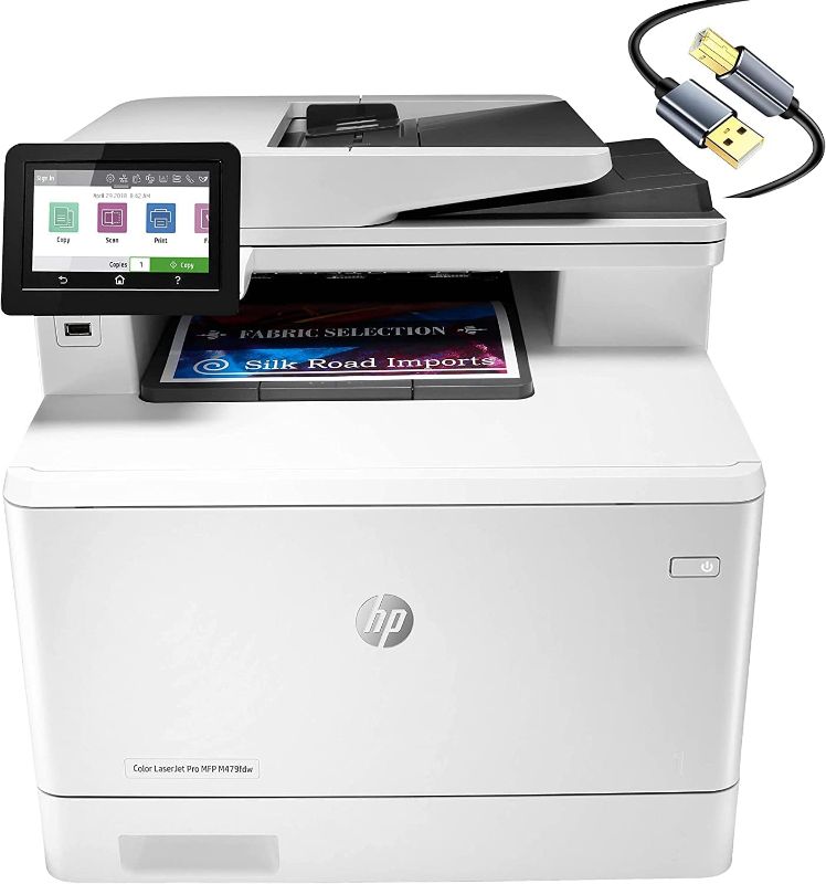 Photo 1 of HP Color Laserjet Pro Multifunction M479fdw Wireless Laser Printer- Print Scan Copy Fax - 28 ppm, 600 x 600 dpi, 8.5 x 14, 50-Page ADF, Ethernet, Auto Duplex Printing, Cbmou Printer?Cable
