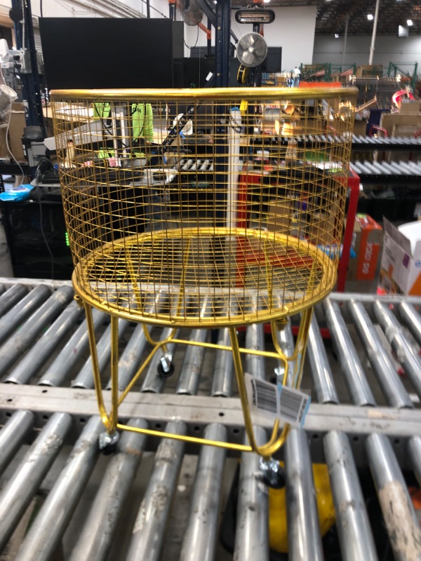 Photo 2 of DENTED LEG**Deco 79 Metal Round Storage Cart with Wheels, 18" x 18" x 25", Gold Gold 18" x 18" x 25"