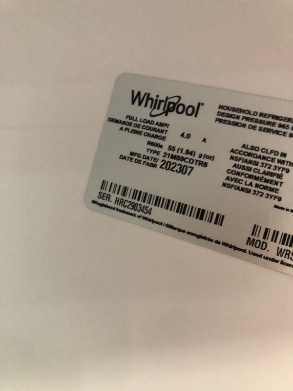 Photo 3 of Whirlpool 20.6-cu ft Counter-depth Side-by-Side Refrigerator with Ice Maker (Fingerprint Resistant Stainless Steel)
