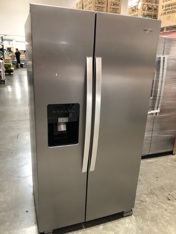 Photo 3 of SM DENT TO FRONT DOOR**Whirlpool 24.6-cu ft Side-by-Side Refrigerator with Ice Maker (Fingerprint Resistant Stainless Steel)