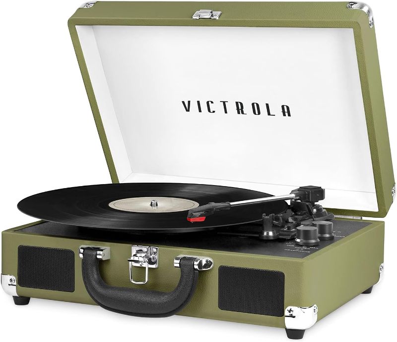 Photo 1 of MISSING POWERCORD**Victrola Vintage 3-Speed Bluetooth Portable Suitcase Record Player with Built-in Speakers | Upgraded Turntable Audio Sound|Green Olive