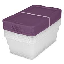 Photo 1 of **SEE NOTES/DAMAGED**
IRIS 5pk 5qt Stack & Pull Storage Box Purple Lid 