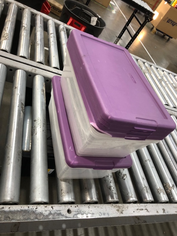 Photo 3 of **SEE NOTES/DAMAGED**
IRIS 5pk 5qt Stack & Pull Storage Box Purple Lid 