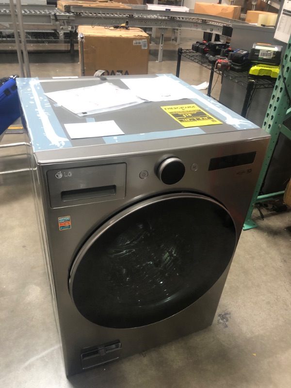 Photo 7 of SEE DAMAGE NOTES**LG TurboWash 360 4.5-cu ft High Efficiency Stackable Steam Cycle Smart Front-Load Washer (Graphite Steel)