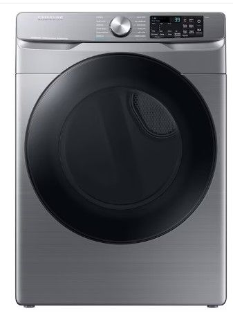 Photo 1 of Samsung 7.5-cu ft Reversible Side Swing Door Stackable Steam Cycle Smart Gas Dryer (Platinum)