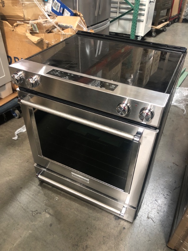 Photo 2 of KitchenAid 30-in Smooth Surface 5 Elements 6.4-cu ft Self-Cleaning Convection Oven Slide-in Electric Range (Stainless Steel)