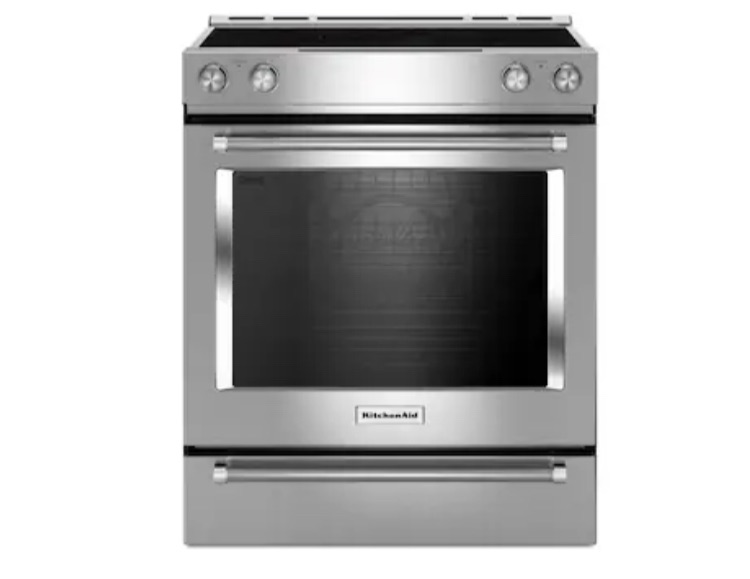 Photo 1 of KitchenAid 30-in Smooth Surface 5 Elements 6.4-cu ft Self-Cleaning Convection Oven Slide-in Electric Range (Stainless Steel)