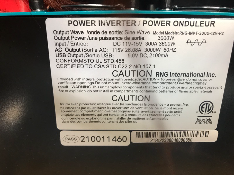 Photo 4 of * Inverter housing appears to have been opened * sold for parts only *
Renogy 3000W Pure Sine Wave Inverter 12V DC to 120V AC Converte