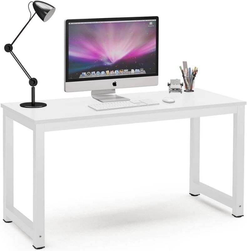 Photo 1 of Tribesigns Computer Desk, 55 inch Large Office Desk Computer Table Study Writing Desk for Home Office, White + White Leg
