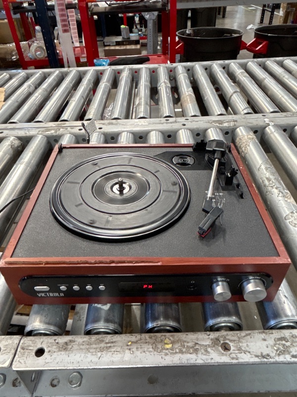 Photo 2 of Victrola All-in-1 Bluetooth Record Player with Built in Speakers and 3-Speed Turntable Mahogany (VTA-65-MAH)
