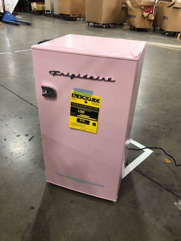 Photo 2 of ***Parts Only***DENTED EDGES**FRIGIDAIRE EFR376 Retro Bar Fridge Refrigerator with Side Bottle Opener, 3.2 cu. Ft, Pink/Coral
