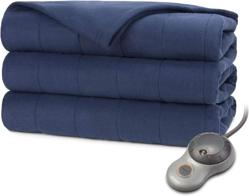 Photo 1 of **HAS DOG HAIR, NEEDS TO BE WASHED**
Sunbeam Queen Premium Soft Electric Heated Blanket  20 Heat Settings, Dual Controls,  (Royal Blue)
