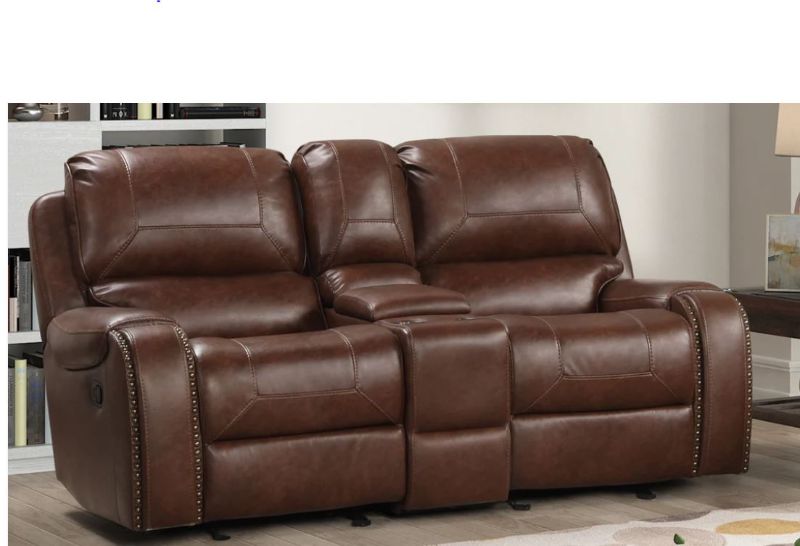 Photo 1 of ***2 LOVE SEATS **SOME FABRIC HAS A STICKY SUBTANCE**ALL PARTS INCLUDED** UNABLE TO TEST POWER CORDS
Achern Brown Leather Nailhead Air Reclining Loveseat with Storage Console
