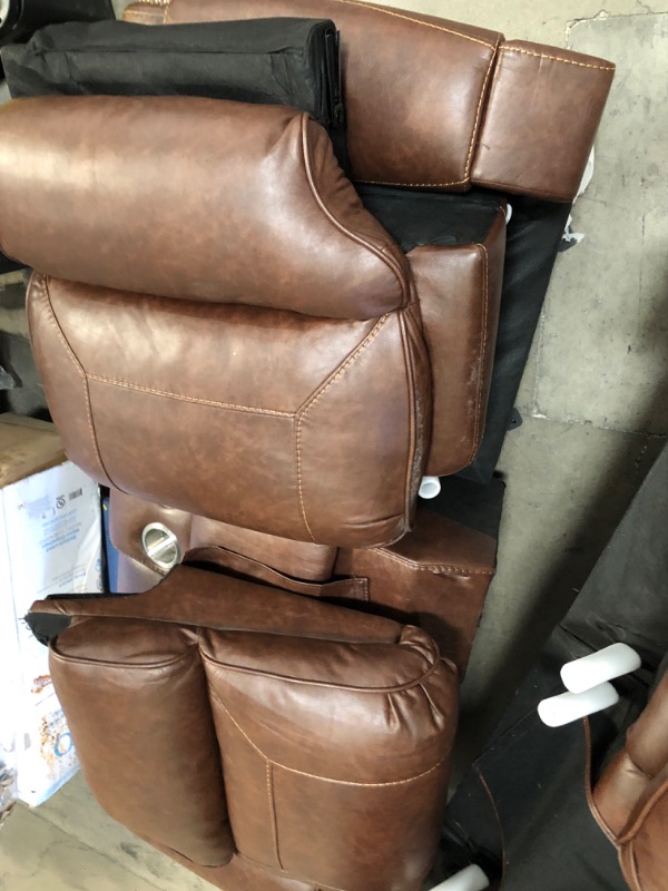 Photo 9 of ***2 LOVE SEATS **SOME FABRIC HAS A STICKY SUBTANCE**ALL PARTS INCLUDED** UNABLE TO TEST POWER CORDS
Achern Brown Leather Nailhead Air Reclining Loveseat with Storage Console
