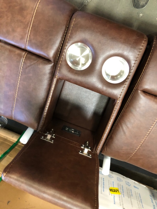 Photo 10 of ***2 LOVE SEATS **SOME FABRIC HAS A STICKY SUBTANCE**ALL PARTS INCLUDED** UNABLE TO TEST POWER CORDS
Achern Brown Leather Nailhead Air Reclining Loveseat with Storage Console
