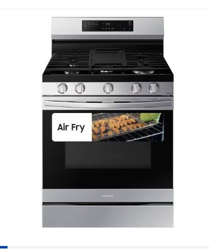 Photo 1 of Samsung 30-in 5 Burners 6-cu ft Self-cleaning Air Fry Convection Oven Freestanding Smart Natural Gas Range (Fingerprint Resistant Stainless Steel