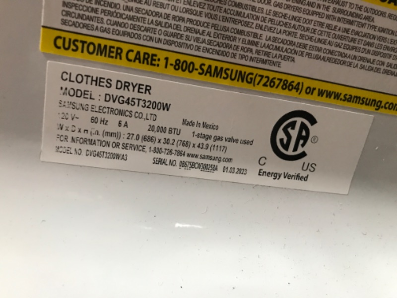 Photo 5 of Samsung 7.2-cu ft Reversible Side Swing Door Gas Dryer (White)