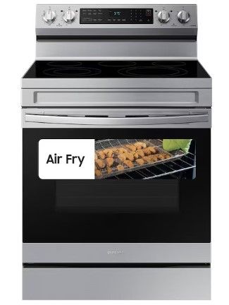 Photo 1 of Samsung 30-in Smooth Surface 5 Elements 6.3-cu ft Self and Steam Cleaning Air Fry Convection Oven Freestanding Smart Electric Range (Fingerprint Resistant Stainless Steel)