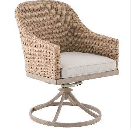 Photo 1 of ALLEN + ROTH RIVERPOINTE SET OF 2 WICKER BROWN ALUMINUM FRAME SWIVEL DINING CHAIR(S) WITH TAN CUSHIONED SEAT
